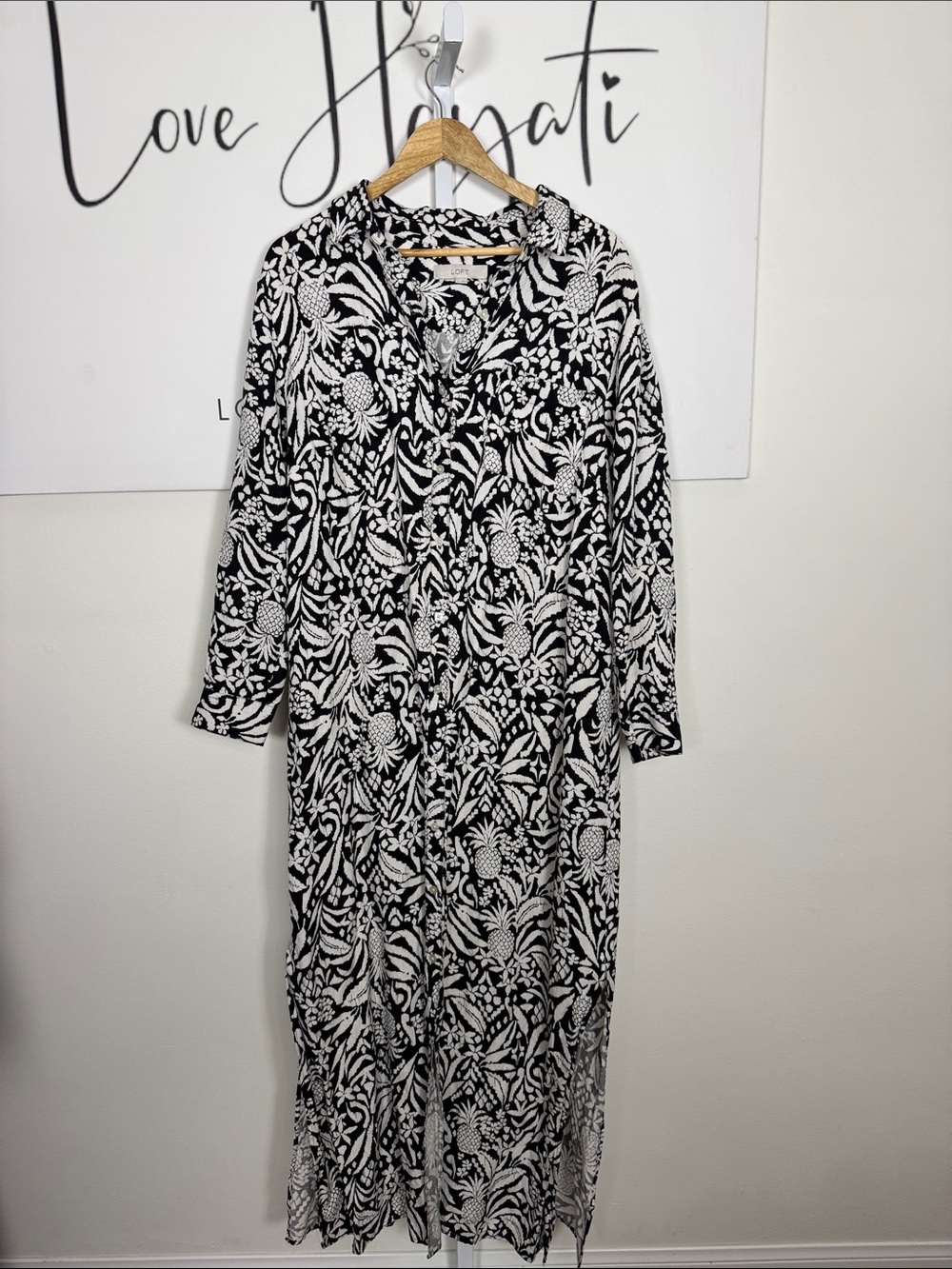 LOFT Black and White Floral Maxi Dress Size 14